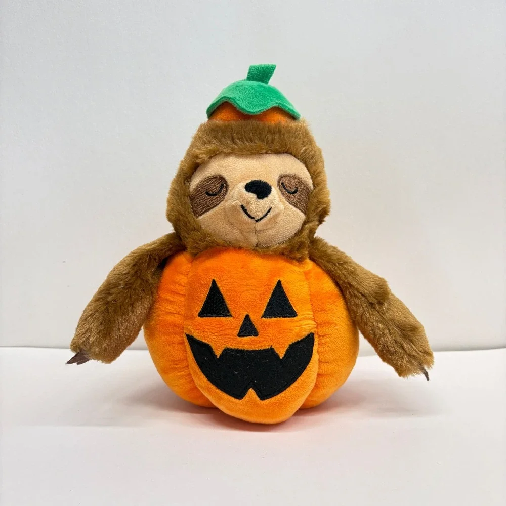 Fringe Studio Halloween Sloth Pumpkin Jack-O-Lantern Plush Squeaky Dog Toy 9
